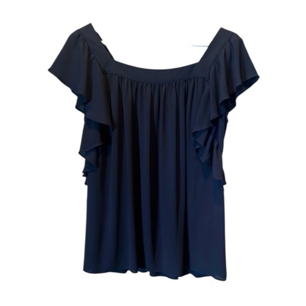 Ann Taylor Women’s Navy Blue Ruffle Sleeve Blouse Size Medium